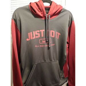 Men's Nike Therma Fit Gray/Burgundy Training Pull Over Hoodie Sweatshirt Size M